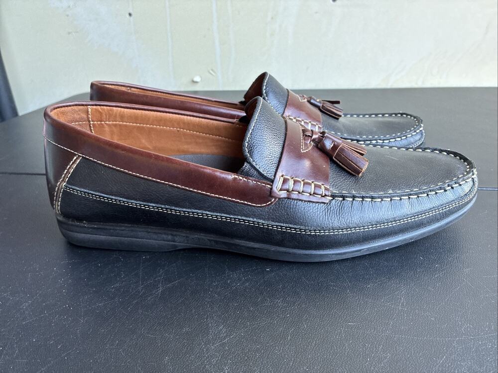 Johnston & Murphy Locklin Oiled Leather Tassel Loafers Mens 12 Black 25-3981